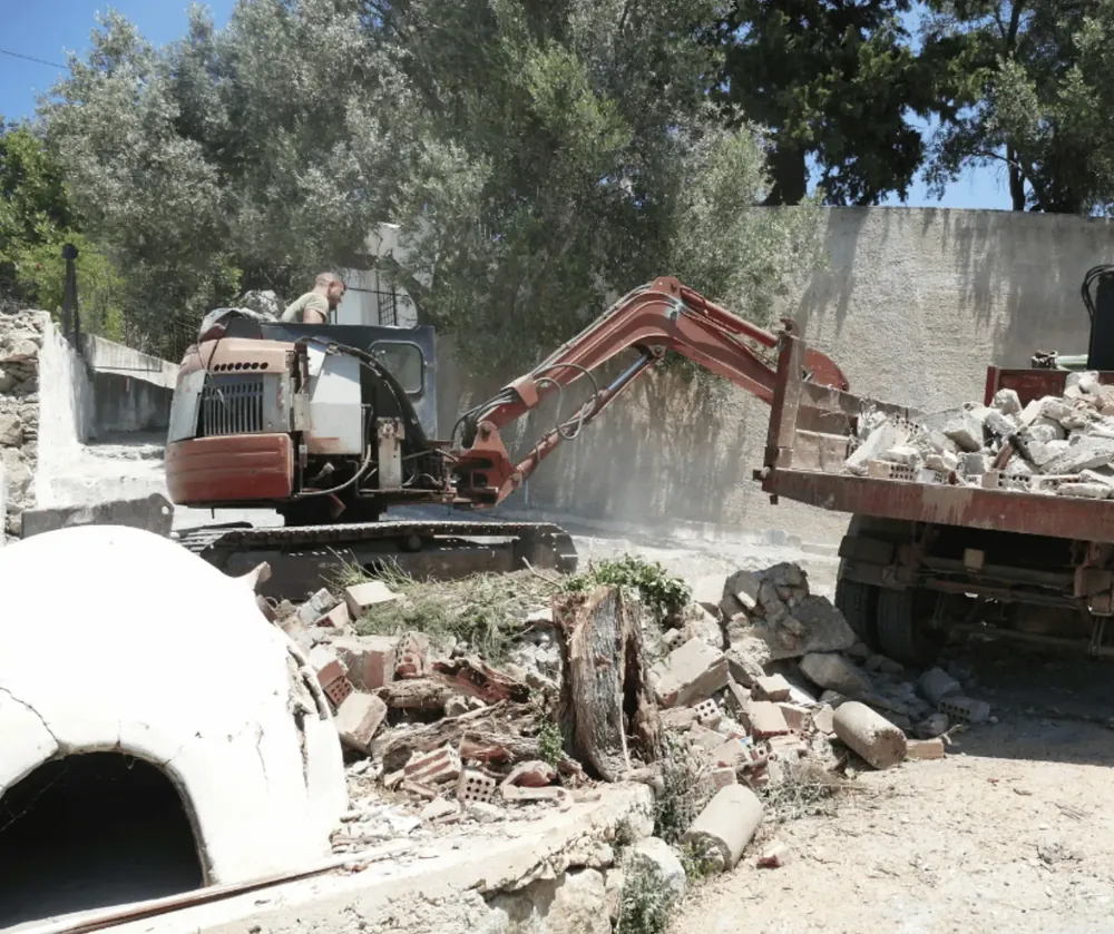 Heavy construction equipment in operation.